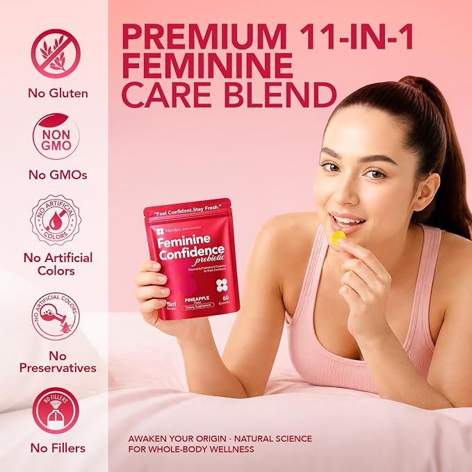 Vaginal Probiotic Gummies for Women - pH Balance, Odor Control, Feminine & Urinary Health - 11-in-1 5 Strains 6 Billion CFU with Cranberry & Prebiotic - Pineapple Flavor, 60 Gummies