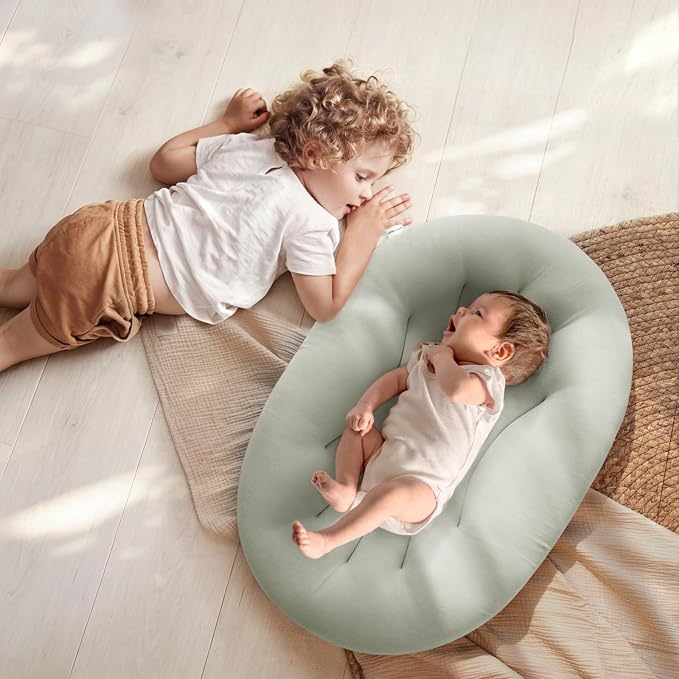 Baby Lounger for Newborn: Portable & Lightweight Pillow for Tummy Time Playtime & Diaper Changes - Skin-Friendly & Breathable for 0-12 Month Supervised Use
