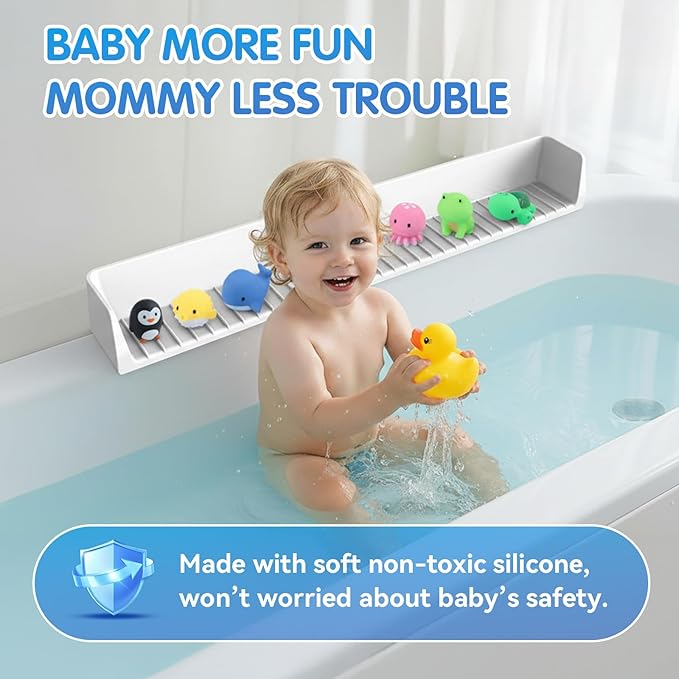 FOCHIER F Bathtub Splash Guard with Strong Suction Cups,2.7-FT Tub Splash Guard for Storage Toys,No Mess for Bath Time,Soft Silicone Tub Splash Guards, 1Pack,Gray