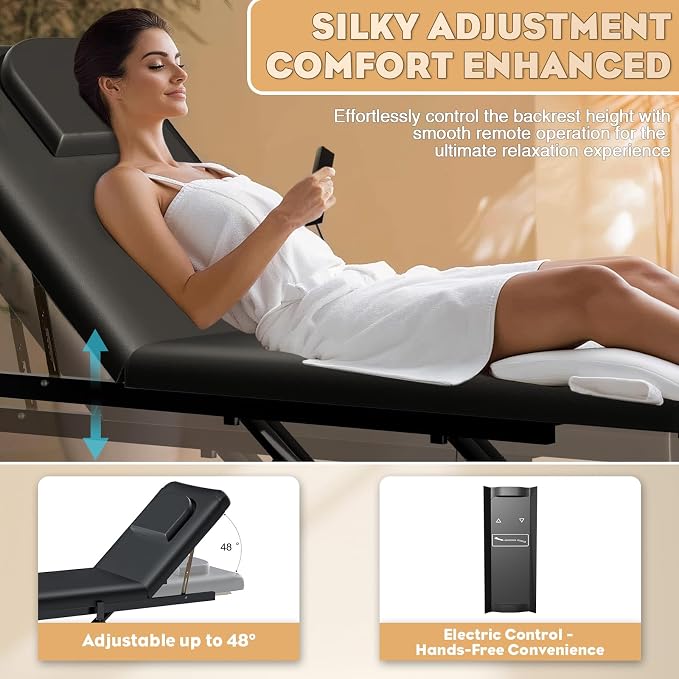 Electric Lift Professional Massage Table for Esthetician, Physical Therapy Table with Adjustable Backrest, PU Leather,for Treatment, Physical Therapy, Spa Facial Professional Massage, Tattoo(1500LBS)