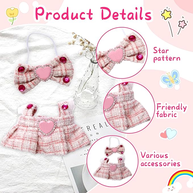 Doll Outfit Set for 17cm Dolls, 2 Piece Clothes Set for Doll, Premium Fashion Dresses for Dolls Accessories Suit (Pink)