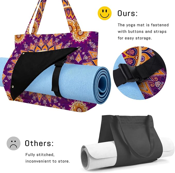 Mandala Yoga Mat Bag Large Yoga Bags and Carrier Fits All Your Stuff Yoga Tote Bags with Zipper Pocket Pilates Bag