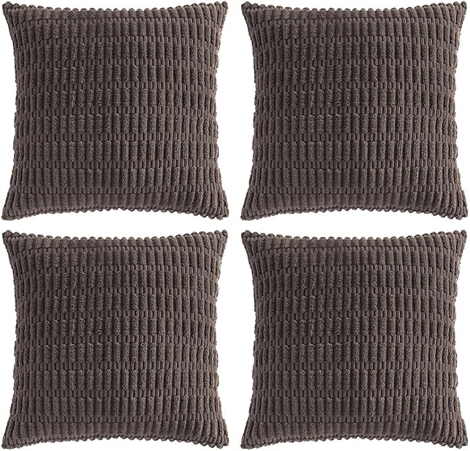 Fancy Homi 4 Packs Decorative Throw Pillow Covers for Living Room Couch Bed, Modern Farmhouse Boho Home Décor Accent Cushion Case, 24" x 24", Dark Brown