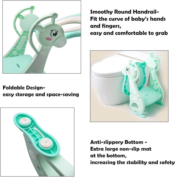 HTTMT- Green Dear Kid Potty Training Seat w/Step Ladder Toilet Chair for Child Toddler [P/N: ET-BABY001-GREEN]