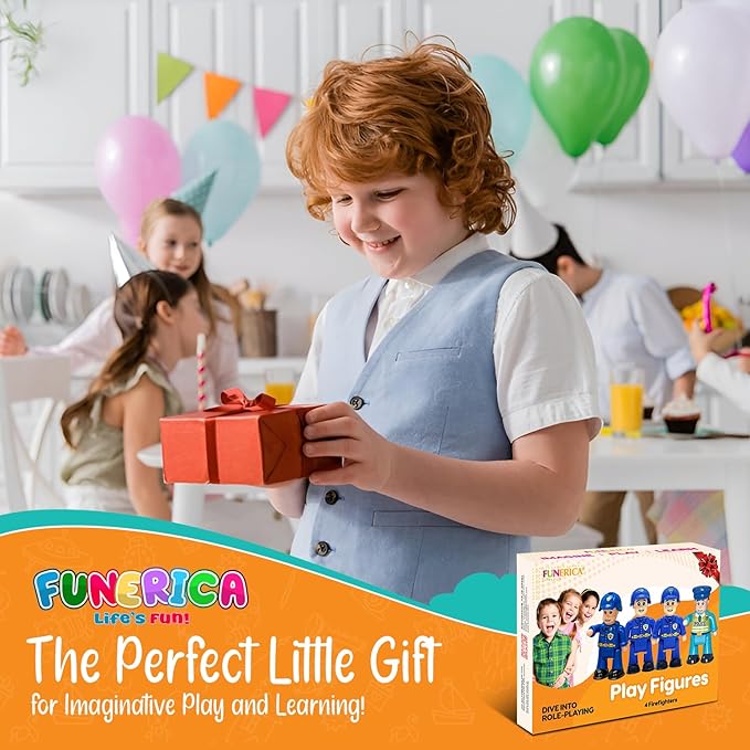 FUNERICA Police Officer Toy Figures- 4 Detailed Policeman & Police Chief - Imaginative Play Action Figures for Toddlers & Kids Roleplay - Little People Figurines - Mini Community Helpers