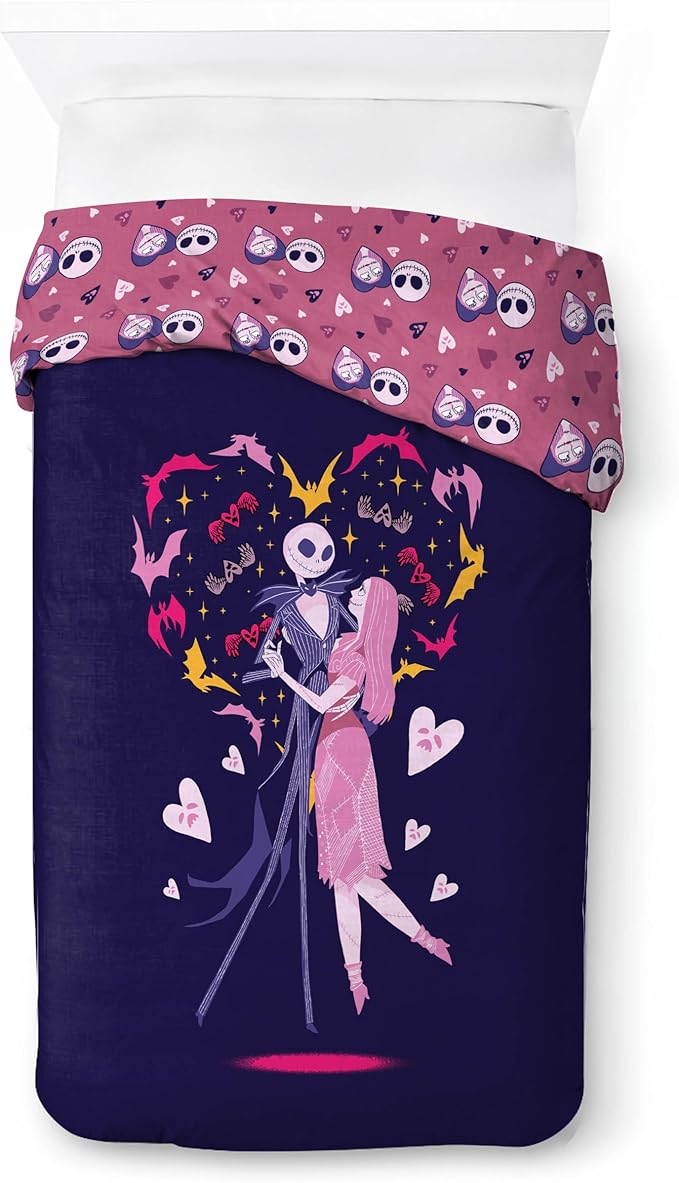 Jay Franco Duvet Cover Set – 2 Piece Comforter Cover and Sham Set, Super Soft Cozy Kids Bedding (Insert Not Included) Purple - Nightmare Before Christmas, Twin