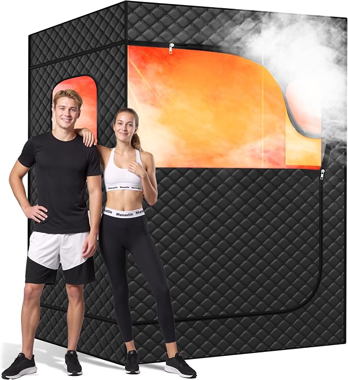 Manastin 2 Person Portable Steam Sauna for Home, 1 or 2 Person Full Body Home Spa with 2 Foldable Chairs,9 Levels of Sauna Tent with Remote Control, (Black, Large)