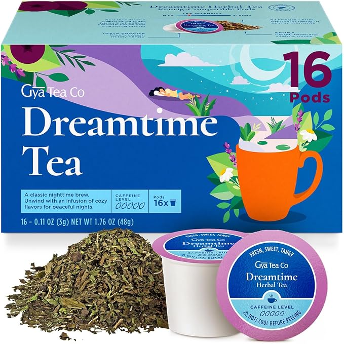 Gya Tea Co Dreamtime Herbal Tea Pod (16 Count)- Decaf Wellness Tea for Body Comfort & Relaxing