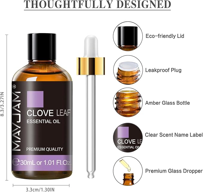 MAYJAM Clove Essential Oil for Diffuser Soap Candle Making, 1.01fl.oz | Long Lasting Scents, Clove Oil for Skin, Hair Care