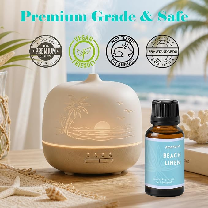 AmaKane Beach Linen Fragrance Oil for Aromatherapy, Beach Essential Oil for Diffusers for Home, DIY Candle Making Scents, Summer Fragrance Oil for Soap Making, 30ml