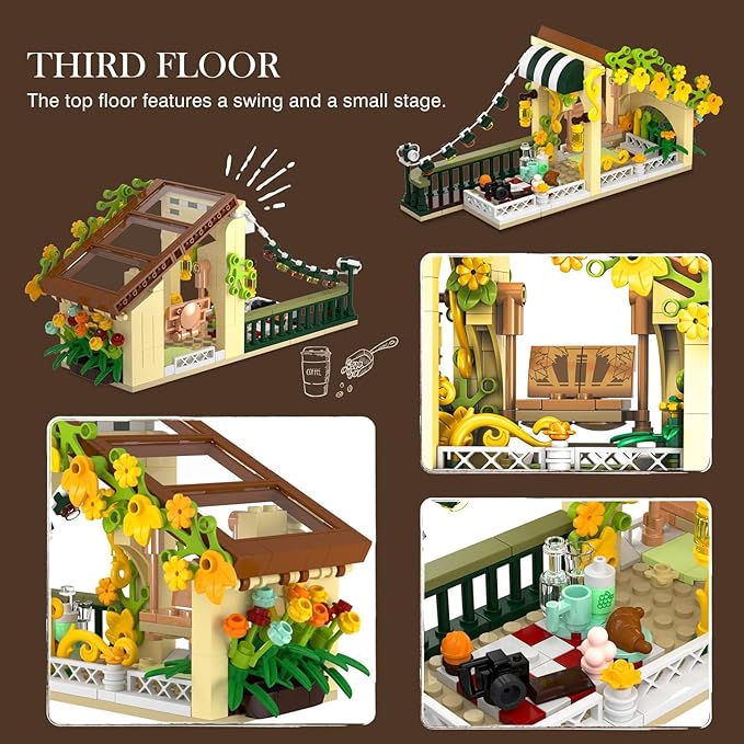 City Coffee House Building Set with Light, 1173 PCS Cafe Shop Building Block Toy with Ordering Counter Baking Room, Architecture Construction Model for Adults Teens Kids Boys Girls Ages 6-12+