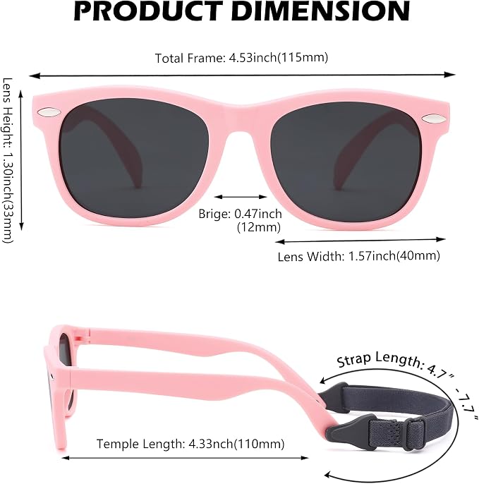 Polarized Baby Sunglasses with Strap - Unbreakable Flexible Infant Sunglasses for Toddlers Age 0-24 Months