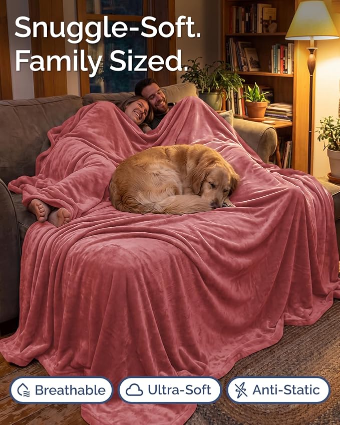Ultra Soft Fleece Blanket Oversized King Size - Flannel Fleece Luxury Blanket - Lightweight for Couch Bed Chair - Thick, Warm and Breathable - All Season Cozy, Dusty Rose