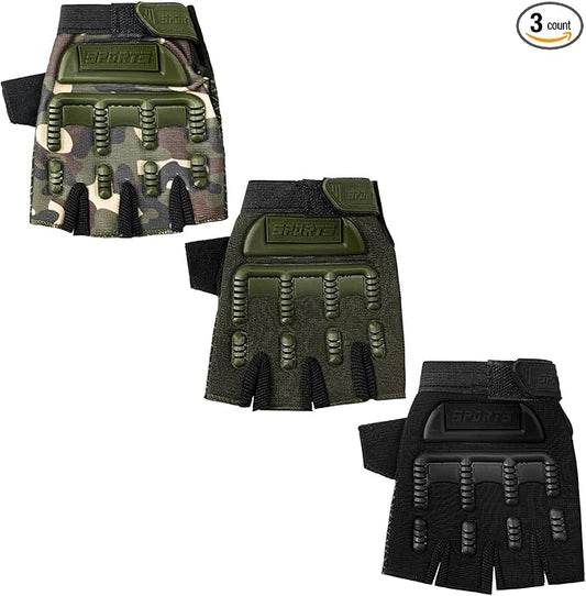 Boao 3 Pairs Kids Half Finger Bike Gloves Non-Slip Breathable Adjustable Birthday Gift for Boys Girls for Bike Workout