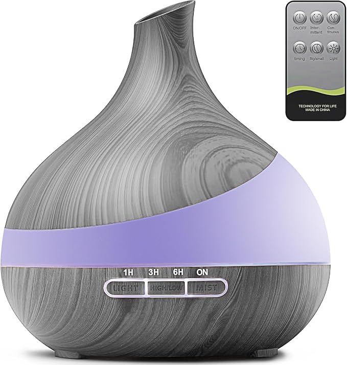 HJTHJT Essential Oil Diffuser for Home, 500ml Aromatherapy Diffuser:14-Color LED, Dual Mist Modes, Ultrasonic, Remote Control, Quiet Humidifier
