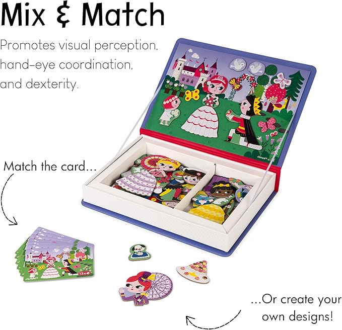 Janod MagnetiBook 63 pc Magnetic Princess Costumes Dress Up Game - Ages 3+ - J02725