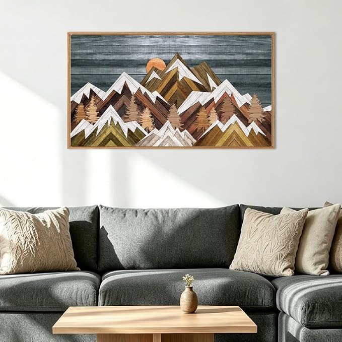 BINCUE Boho Mountain Wall Art Framed Mountain Landscape Canvas Artwork for Living Room Bedroom Bathroom Office 20x40 Inch