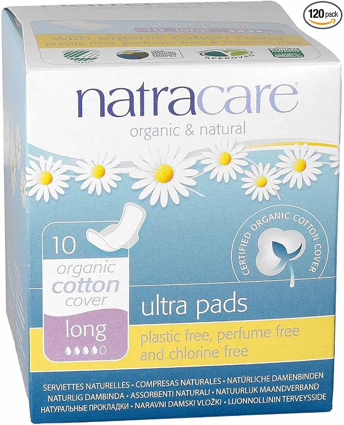 Natracare Ultra Pads with Wings Long, 10 Count (Pack of 12)