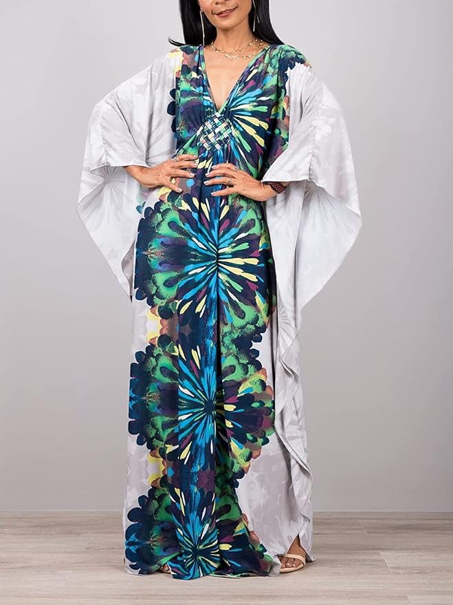 Venasha Womens Caftan Floral Print Kaftan Dress Short Sleeve Swimsuit Cover up Loungewear for Summer