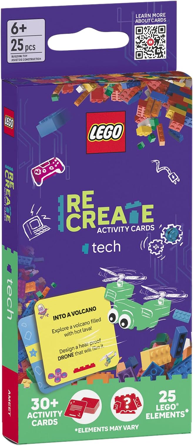 Lego Recreate Activity Cards – Tech | Build & Play Game with 30+ Activity Cards & 25 Lego Elements | Ages 6+
