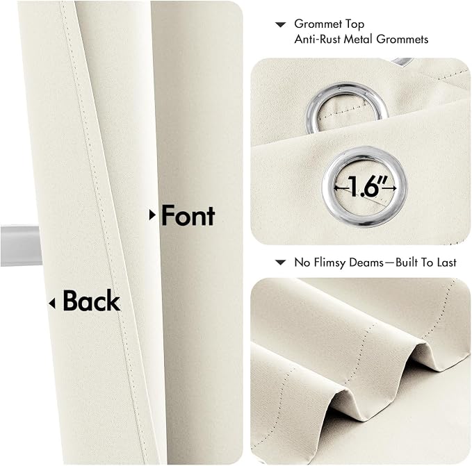 MIULEE Blackout Curtains for Bedroom 2 Panels 40 x 54 Inch Long Cream | Thermal Insulated, Living Room Darkening Grommet Drapes, Noise Reducing, Light Blocking Window Treatments