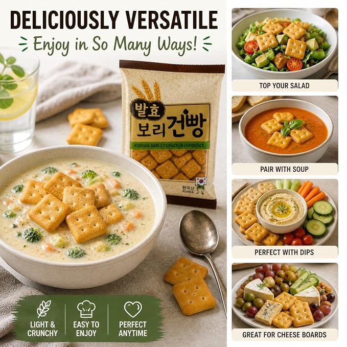 Crunchy Baked Snack Crackers, Light & Crispy Korean-Style Snack, 3 oz Bags (Pack of 3), Perfect for Soup, Salad & On-the-Go Snacking