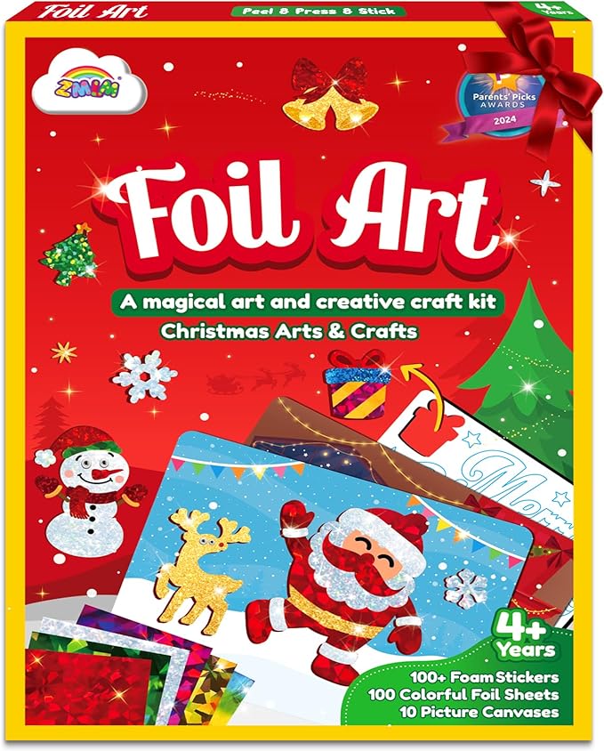 ZMLM Foil Art Kit for Kids - Christmas Foil Arts Crafts Fun Mess Free Activities, Stocking Stuffers Gifts for Ages 4 5 6 7 8 9 Girls Boys, Christmas Crafts for Kids Creative Birthday Gifts Toys