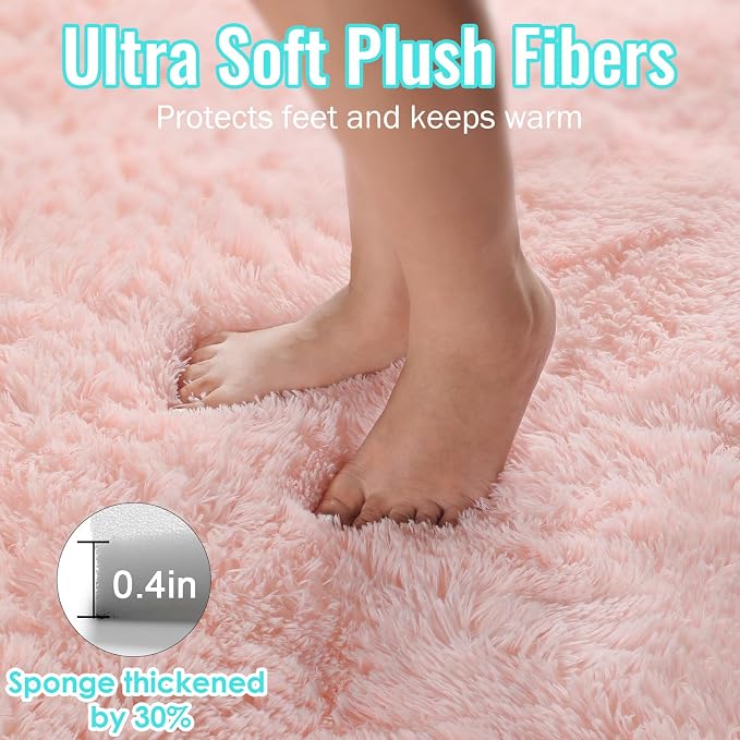 Pink Runner Rugs for Girls Bedroom, Plush Fluffy Hallway Rug 2x6 Ft, Kawaii Vibrant Carpet for Living Room, Non-Slip Long Bedside Rugs,Girls Nursery Kids Girls Princess Room Decor Aesthetic Light Pink