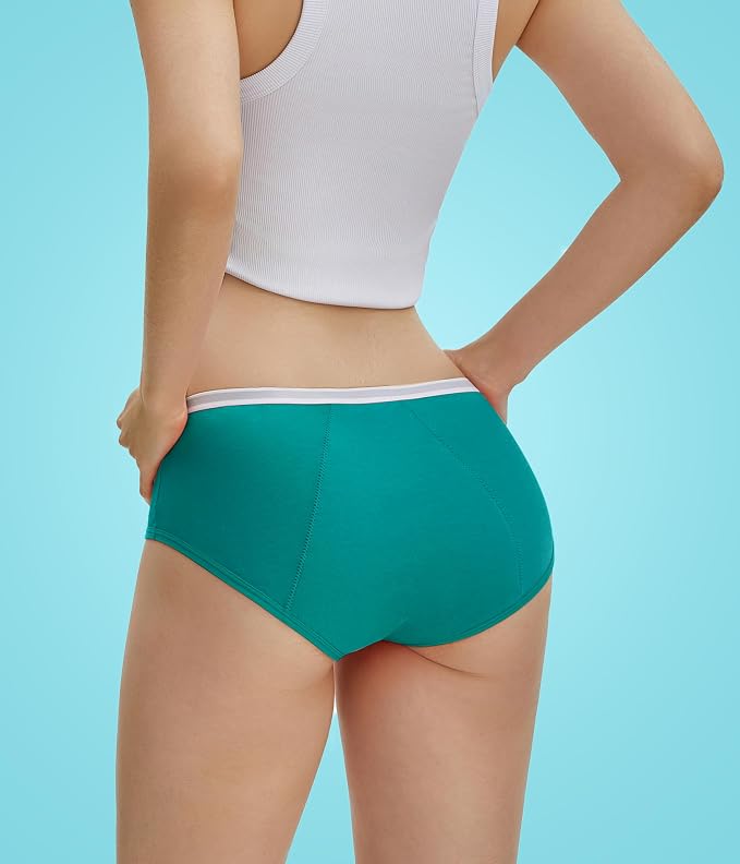 YESWEL Teen Girls Period Underwear, Menstrual Leak-Proof Heavy Flow Absorbency Washable Protective Cotton Panties 4 Pack