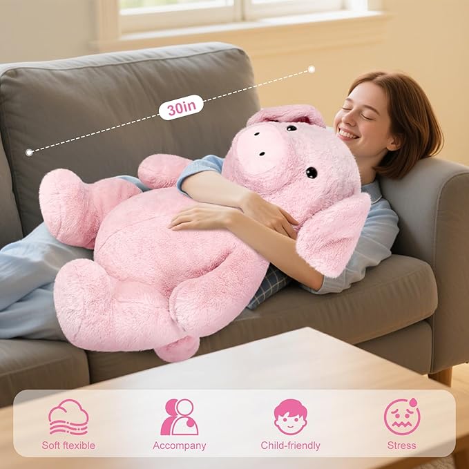 Giant Pink Pig Stuffed Animal 30", Jumbo Soft Giant Stuffed Animal, Big Pigs Cute Plush Toys Hugging Pillow for Stress Relief & Sleep Aid, Huge Cuddly Pig Plush Gift for Kids Adults