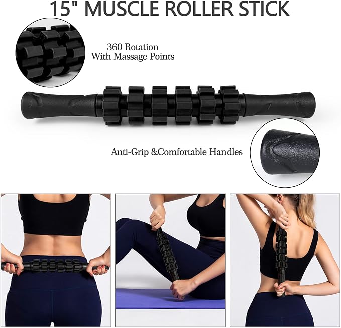 JOYENERGY 5 in 1 Foam Roller Set High Density Foam Roller Patented, Massage Stick, Massage Ball, Resistance Band for Deep Muscle Massage Pilates Yoga, Fitness for Trigger Point Release