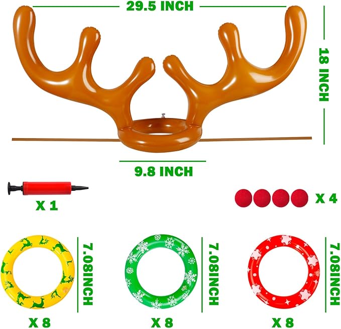 Max Fun Inflatable Reindeer Antler Ring Toss Christmas Games Indoor Outdoor Party Games Hat for Xmas Gifts Holiday Party Supplies Favors Games for Family