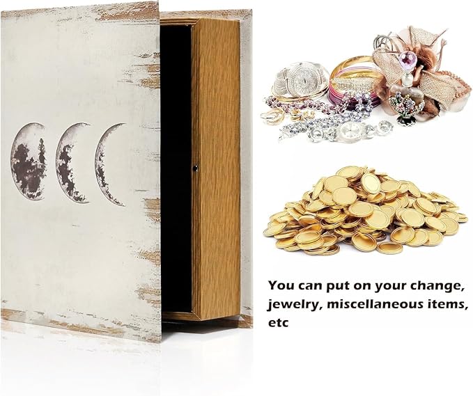 Jolitac Decorative Book Boxes, Vintage Style Fake Book Set of 3 Storage Organizers in 11", 9", 5" Heights for Jewelry Trinket Wedding Memories Hobby Keepsake (Moon)