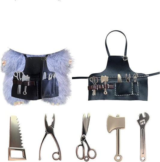 Apron Work Clothes for 17cm Doll(NO Doll)，Repairman Series，6 Accessories in Total，Leather Bibs with Adjustable Length, Suitable for Tool Enthusiasts，Suitable 3.94-6.7inch(10-17cm) for Dolls