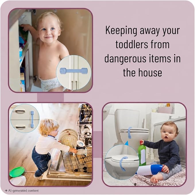 Bates- Child Safety Strap Locks, 10 Pack, Baby Blue, Child Locks for Cabinets and Drawers