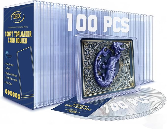 DEDC 100pt Toploaders and Penny Sleeves Bundle - 100 Rigid Hard Card Sleeves for Thick Sports Jersey Cards & Memorabilia - 3" x 4" Acid-Free Archival Safe Protective Holders for Long-Term Storage