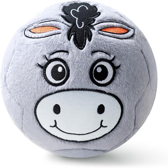 Silent Indoor Soccer Balls for Toddlers, Inflatable Soft Plush Baby Toddler Soccer Ball Toys Gifts for 0+Year Old Boy Girl First Birthday Gift (Donkey, Pump Include)
