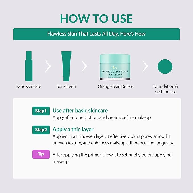 Orange Skin Delete Soft Green Pore Primer Korean Makeup 30g 1.06 oz