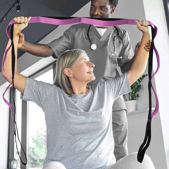 A AZURELIFE Premium Durable Stretch Straps with Loops, Stretching Strap for Physical Therapy, Multi-Loop Yoga Strap Fitness Exercise Strap for Yoga, Pilates, Dance, Flexibility&Exercise