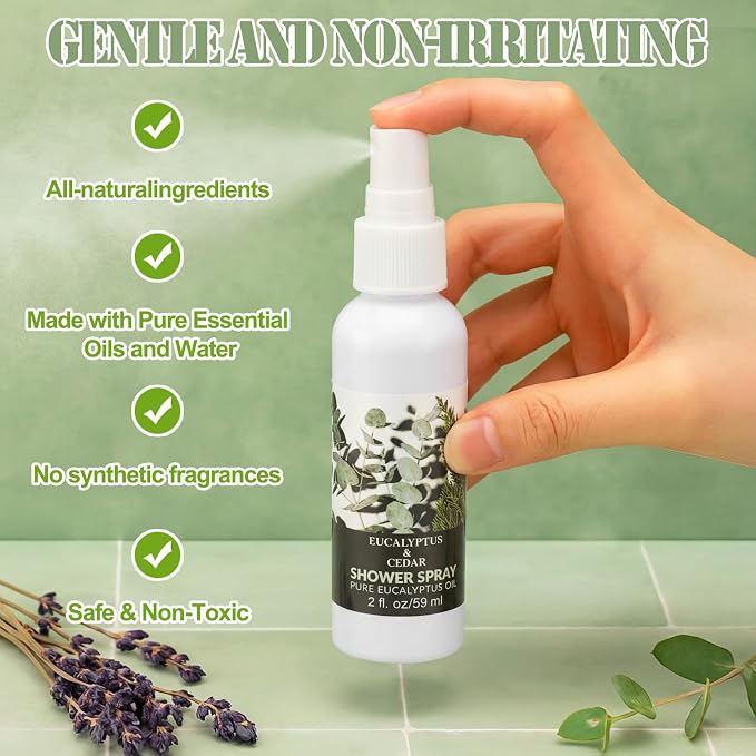 Frienda 6 Pack Eucalyptus Shower Spray with Essential Oils Portable Travel Mist Spray for Spa and Sauna Steam Room Aromatherapy for Women Teacher Staff Employee Thank You Gift 2oz (Eucalyptus Blends)
