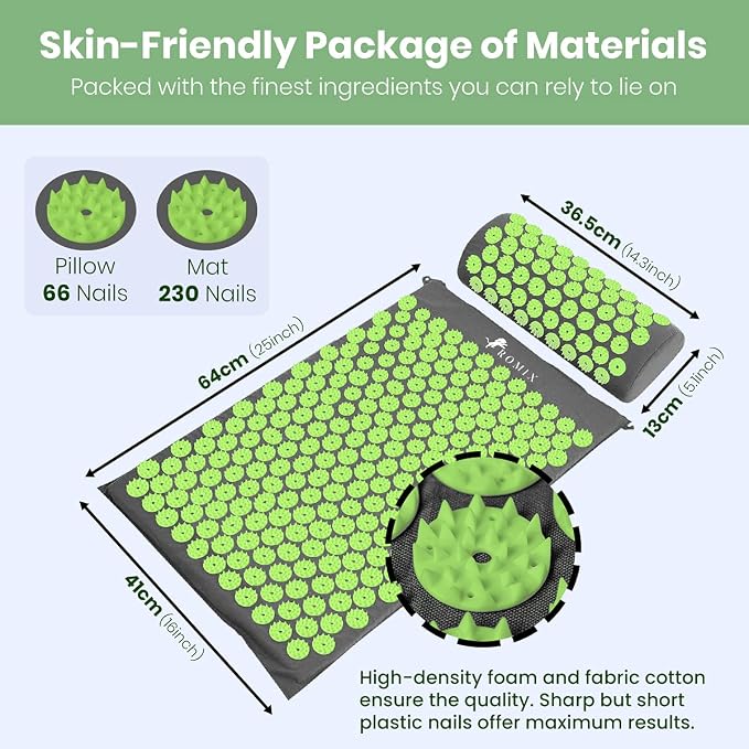 ROMIX Acupressure Mat and Pillow Set, Acupuncture Mat for Back Pain, Neck, Shoulder Pain Relief, Stress Reduction, Wellness Therapy, Cushioned Acupressure Mats with Carry Bag for Men and Women