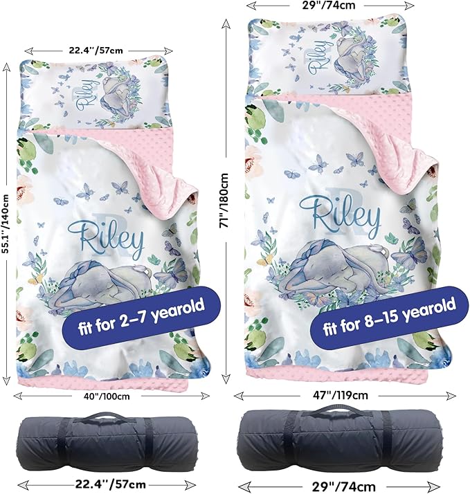 Personalized Toddler Nap Mat for Girls – Custom Name Kids Nap Mat – Daycare Sleeping Mats with Removable Pillow and Soft Minky Dot Blanket for Preschool, Travel, Kindergarten