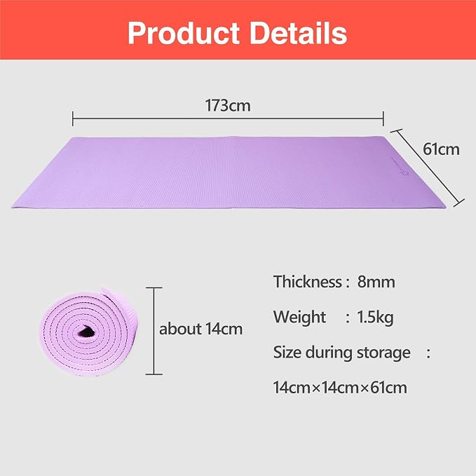 Primasole Yoga Mat with Carry Strap for Yoga Pilates Fitness and Floor Workout at Home and Gym Non-slip 9 colors