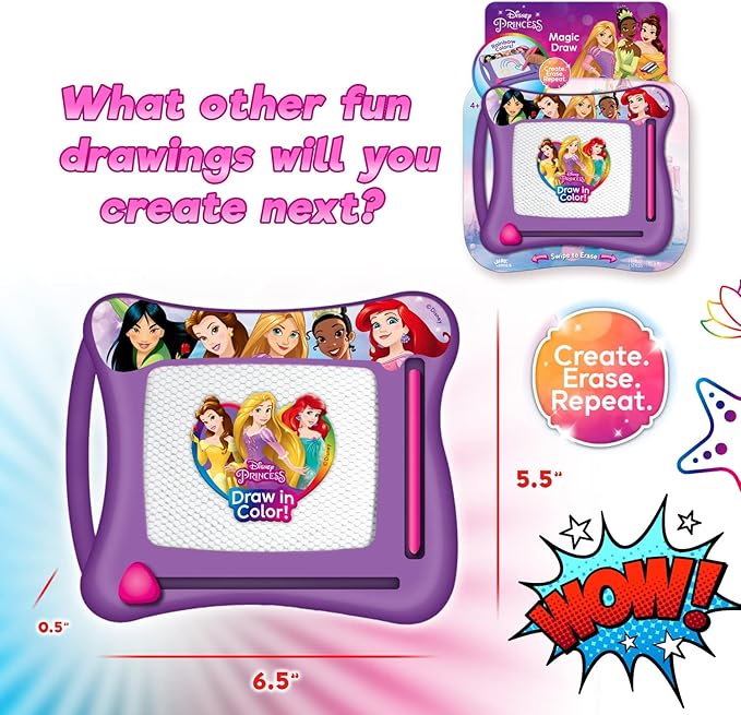 JA-RU Disney Princess Magic Draw-Magnetic Drawing Pad (1 Pack). Drawing Kids Board Car Trip Toys | Mess-Free Small Kids Write Board | Creative Activities and Travel Entertainment.B-6906-1s