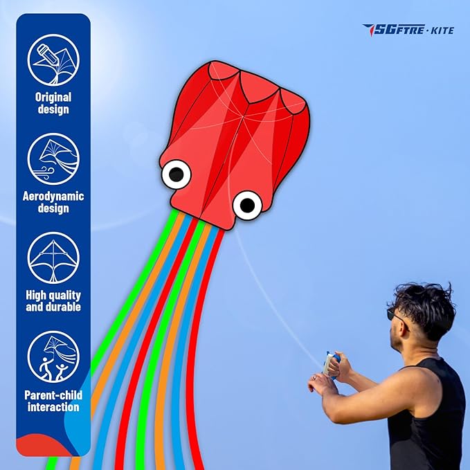 SGftre 3 Piece Set Octopus Kites for Kids and Adults，Easy to Fly for Outdoor Adults Children Line Kite for Kids Toy (Octopus red Blue Green 3-piece Set, 3)
