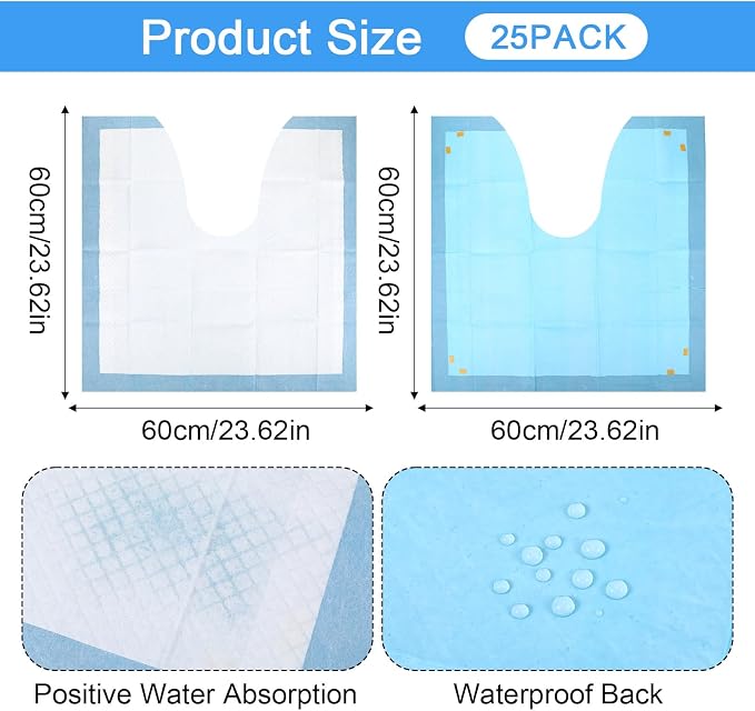 25 Pack Disposable Toilet Mats,Absorbent Toilets Floor Protector from Urine,U-Shape Disposable Toilet Training Rug,Waterproof Toilets Commode Mat for Children Adult