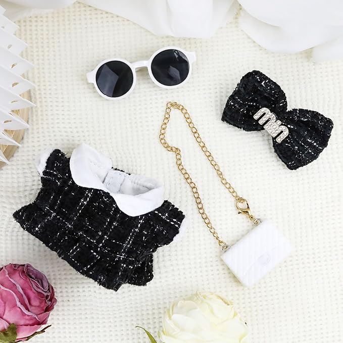 Doll Clothes 15cm Black Outfits for Dolls Elegant Dress Headband Bow Tie Glasses and Bag Exquisite Clothes Accessories Compatible with Doll (Black Bow)
