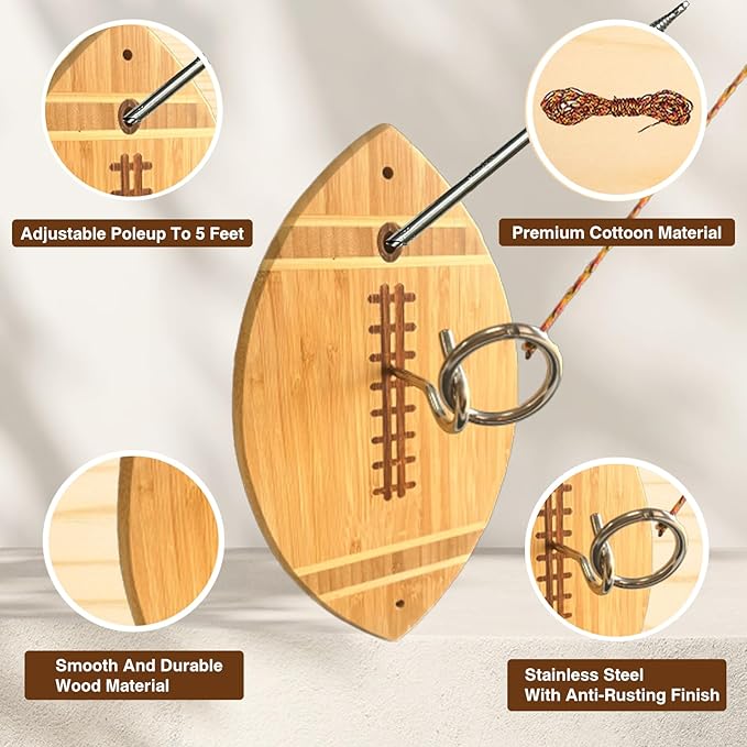 Ring Hook Game, Hook Ring Toss Game with String and Hooks for Outdoor/Indoor Use Bar Room, Outside Ring Toss Games Great Gift for Men & Adults, 13 Inch