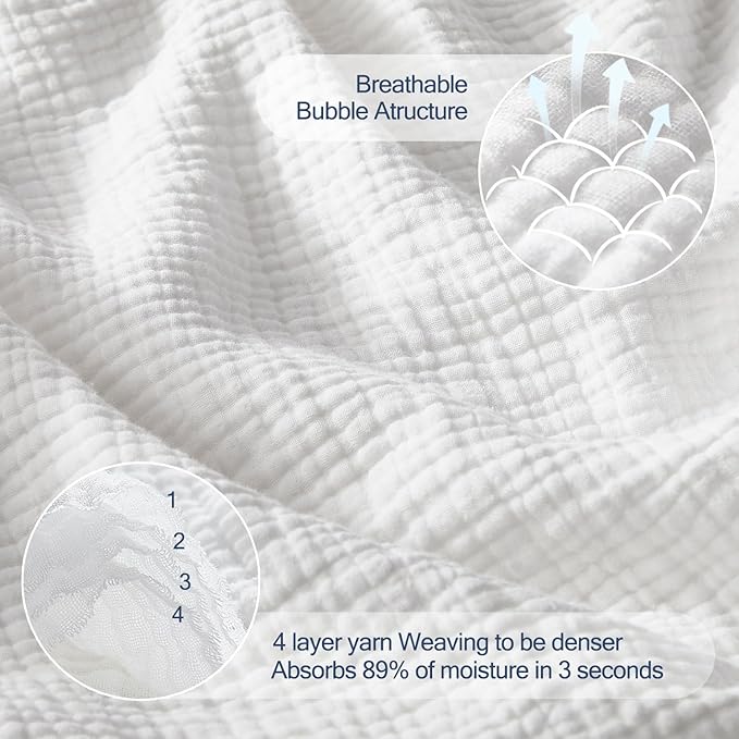 WDCOZY 100% Cotton Muslin Blanket King Size 4-Layer for Bed Breathable Lightweight Soft Large Boho Farmhouse Linen Tassels Ruffle Gauze Blankets All Season for Adults 108x90 Inches White