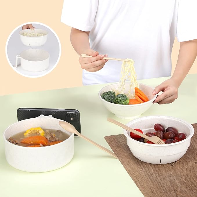 Microwave Ramen Cooker,Ramen Bowl Set,Noodle Bowl With Chopsticks and Spoon,College Dorm Room Essentials for Girls for Boys, Apartment Essentials, Dishwasher-Safe,BPA-Free. (white)